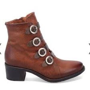 Miz Mooz Fawn Ankle Boots Brandy Brown Leather Buckle Booties EU 41